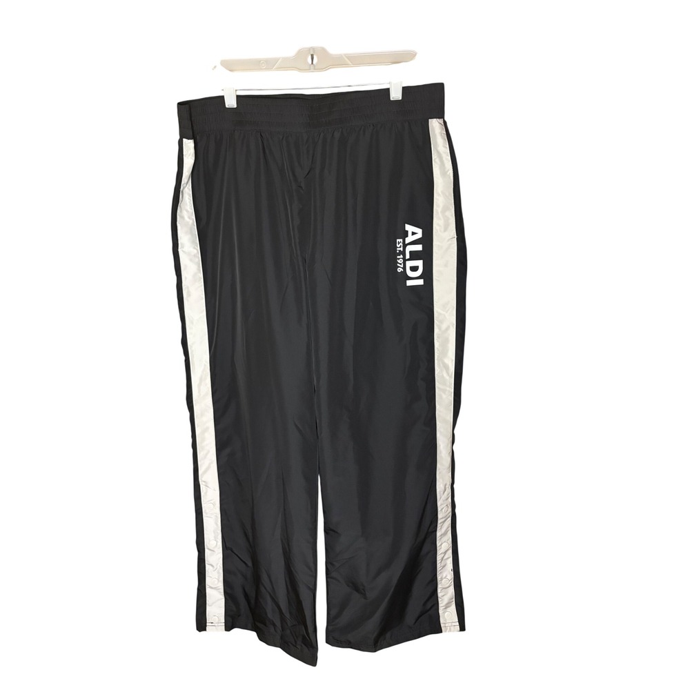 Aldi Gear Mens Black White Snap Side Breakaway Track Pants Large Est 1976